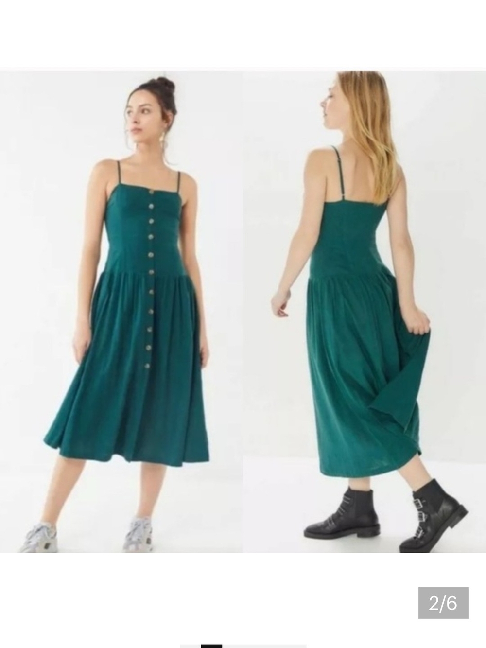 Sleeveless Button-Front Forest Green Midi Dress